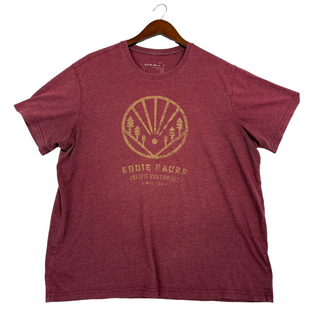 Eddie Bauer Mens T Shirt XL Burgundy Pacific Northwest Graphic Crew Neck Tee